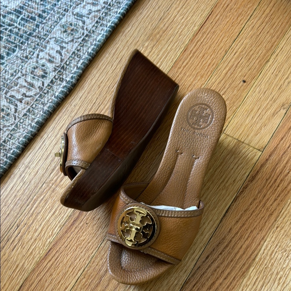 Tory Burch Brown Leather Wedge Sandals